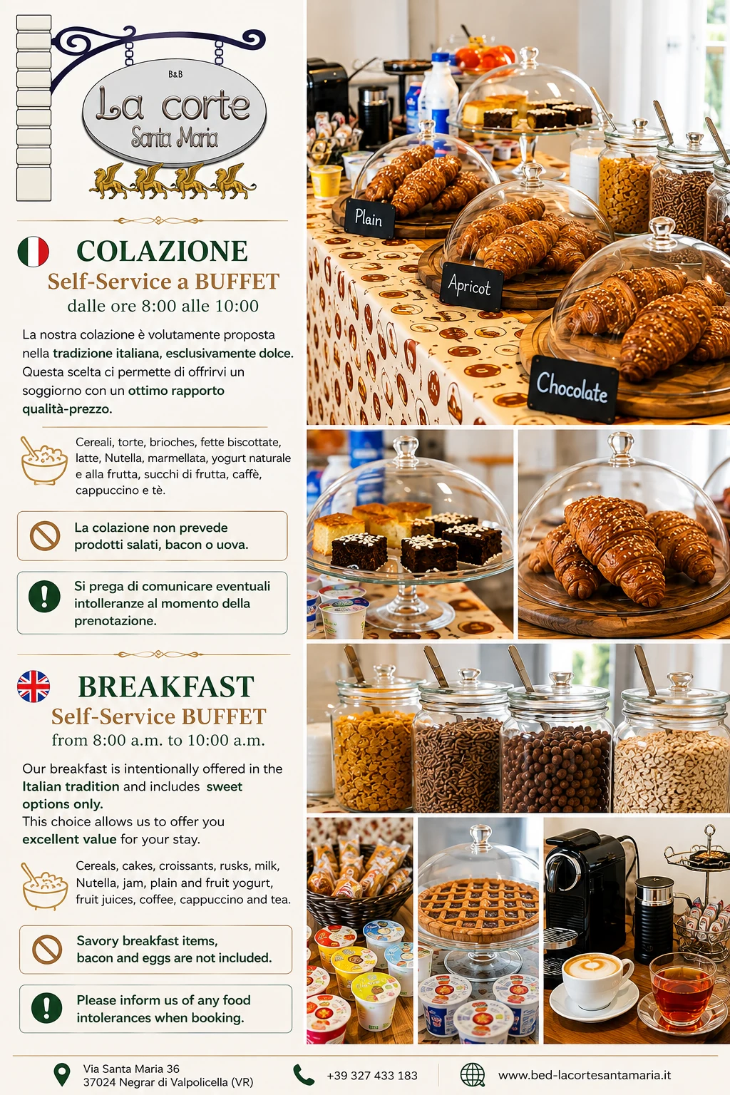 Colazione self-service a buffet - La Corte Santa Maria B&B